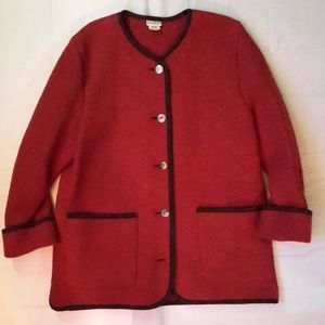LL Bean Button Up Pockets 100% Pure Wool Red Jacket Coat Blazer Women's Size: M